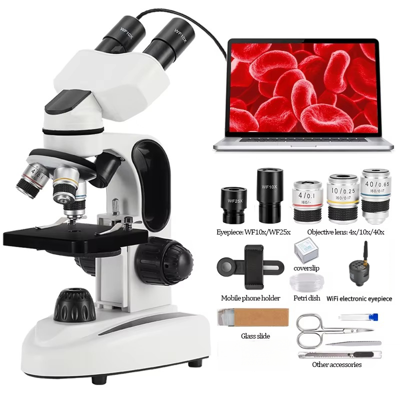 Microscope Compound 40X - Mikroskop dwuokularowy 40X-1000X z podwójnym oświetleniem